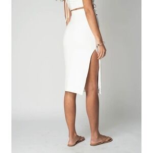 STILLWATER The Rib Edit Knit Midi Skirt High Slit White Pencil Quite Luxury SM